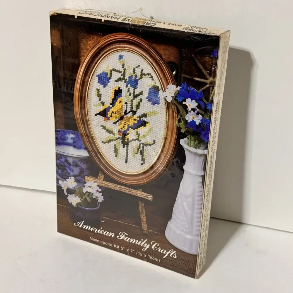 American Family Crafts Needle Point Creative Handicraft Butterfly Flower Vintage
